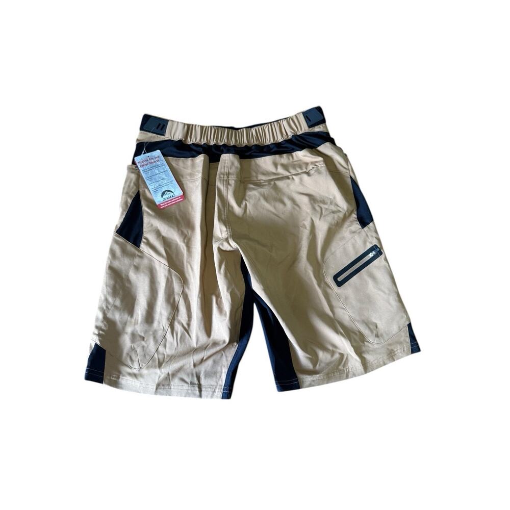 Zoic Ether Bike Shorts Mens Size L Tan Stretch Pockets Adjustable Waist